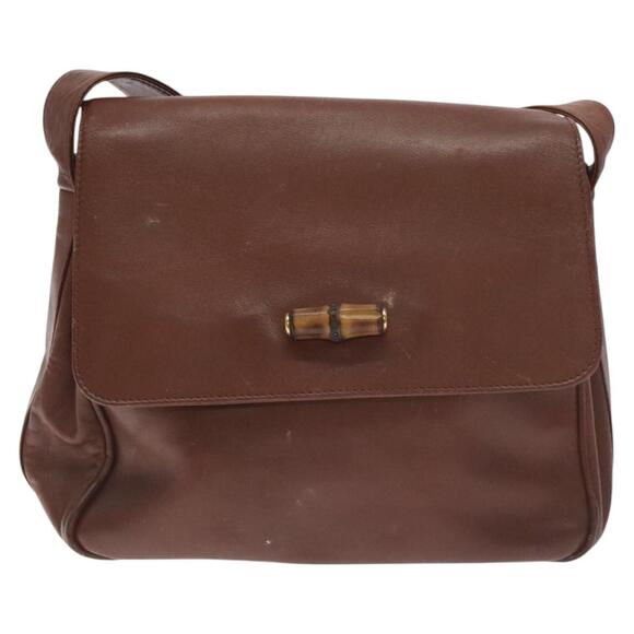 GUCCI Bamboo Shoulder Bag Leather Brown Gold 001 14 001 14 - Picture 2 of 16